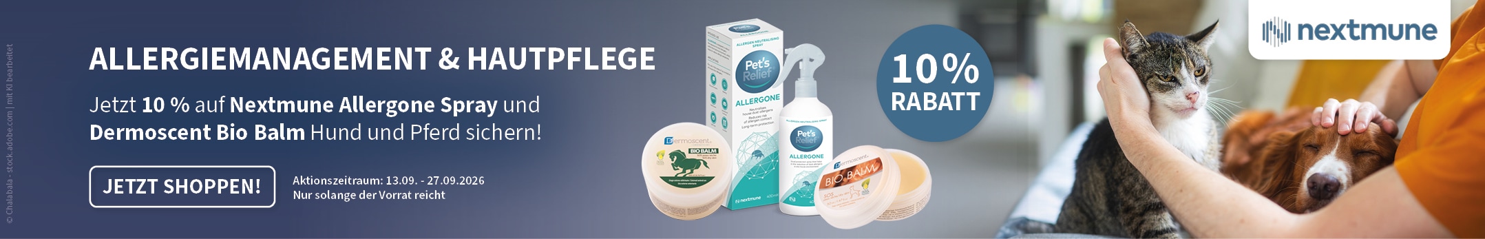 Jetzt 10% auf Nextmune Allergone und Bio Balm Hund & Pferd sichern!